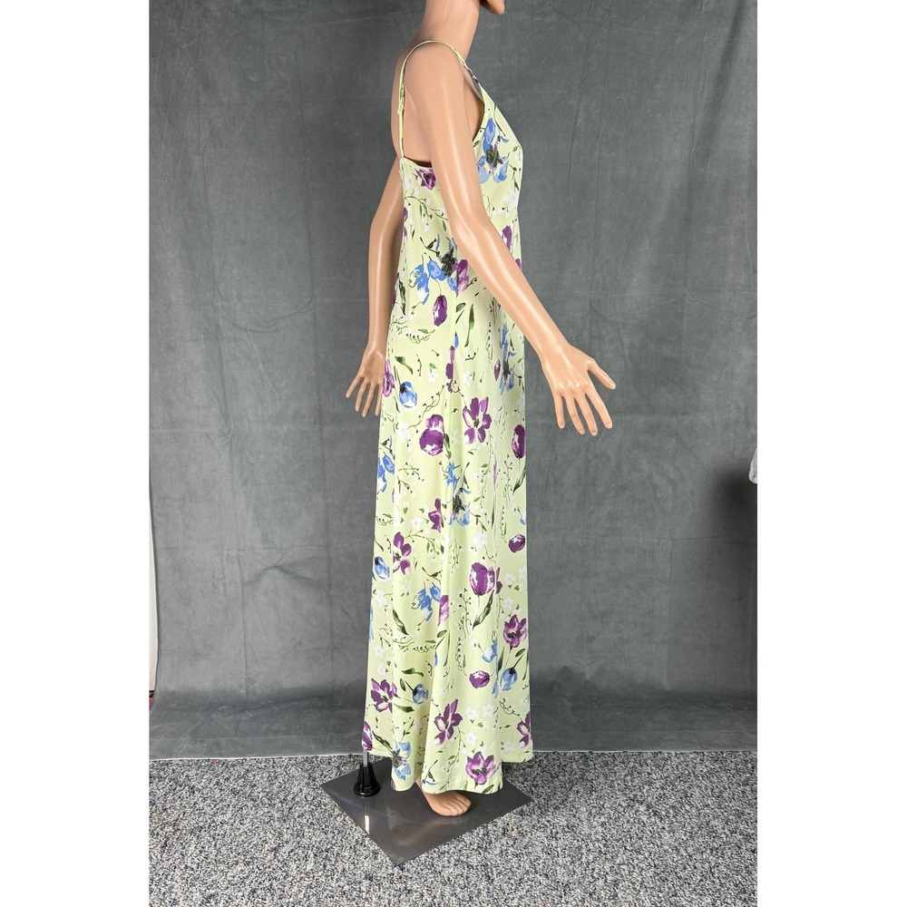 Vintage Express Floral Maxi Dress 11/12 Green Purple Tulip Slip 90s Straps - Picture 4 of 15